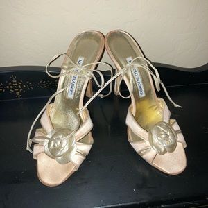 Gently used, blush/gold sling back Manolo Blahnik heels. Size 36